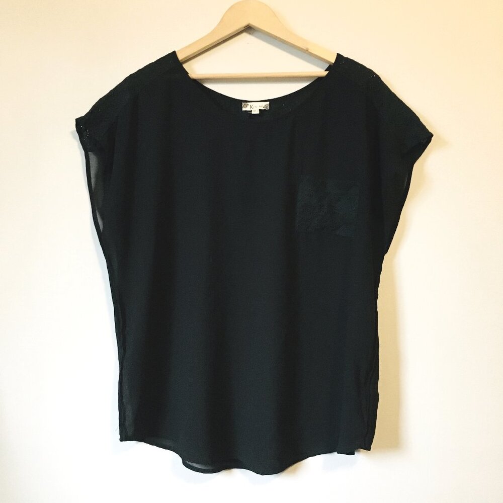 Whimsigoth Ketz-ke Night Indigo Navy Lace Eyelet Blouse Shell Top Plus Size XL